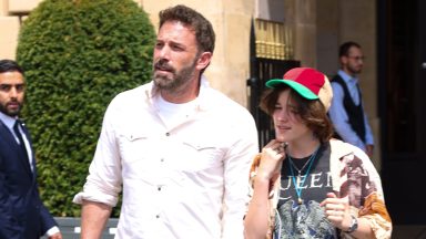 PARIS, FRANCE - JULY 25: Ben Affleck and Seraphina Affleck are seen leaving their Hotel on July 25, 2022 in Paris, France. (Photo by Pierre Suu/GC Images)