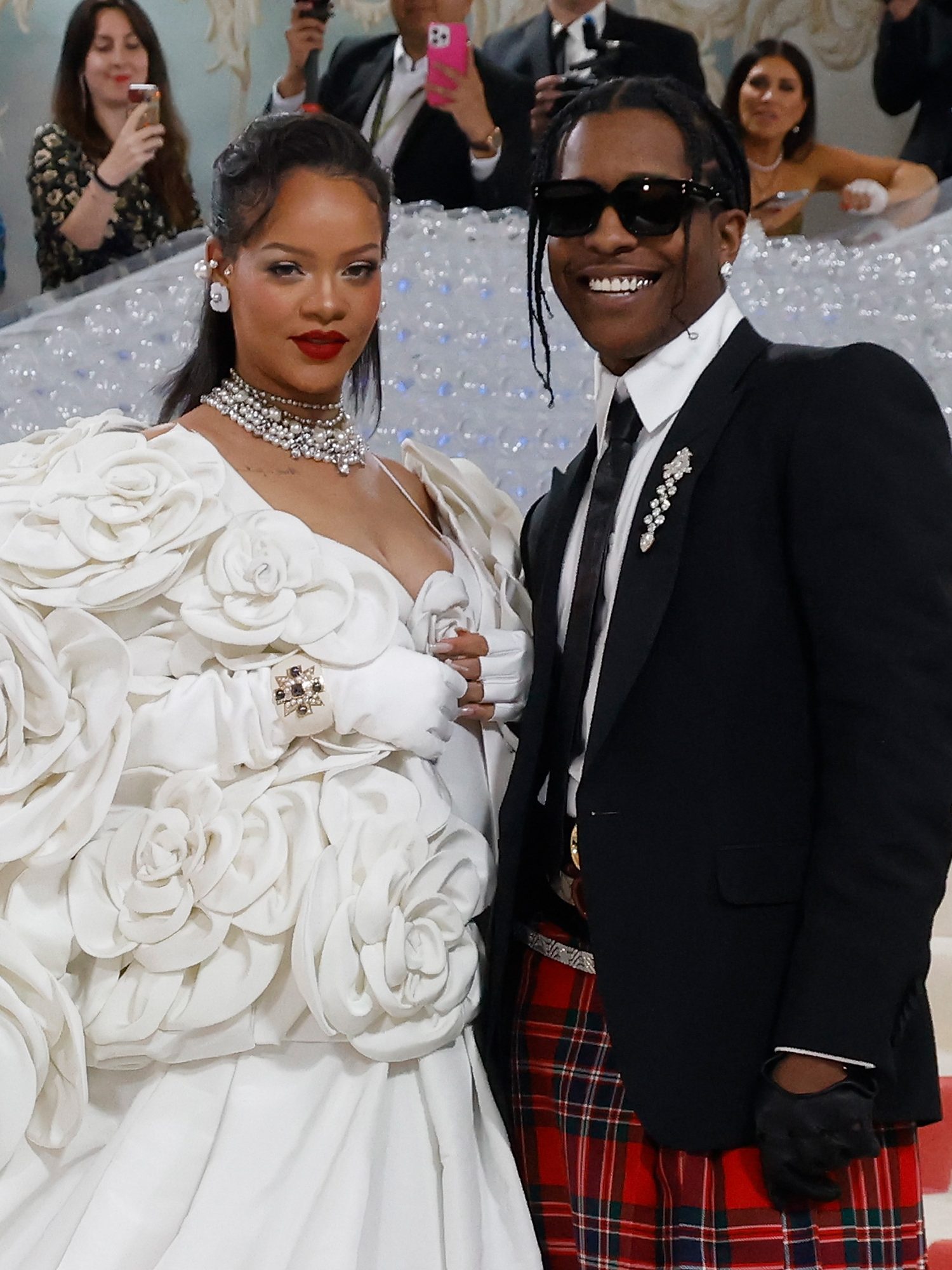 NEW YORK, NEW YORK - MAY 01: Rihanna and A$AP Rocky attend the 2023 Costume Institute Benefit celebrating "Karl Lagerfeld: A Line of Beauty" at Metropolitan Museum of Art on May 01, 2023 in New York City. (Photo by Taylor Hill/Getty Images)