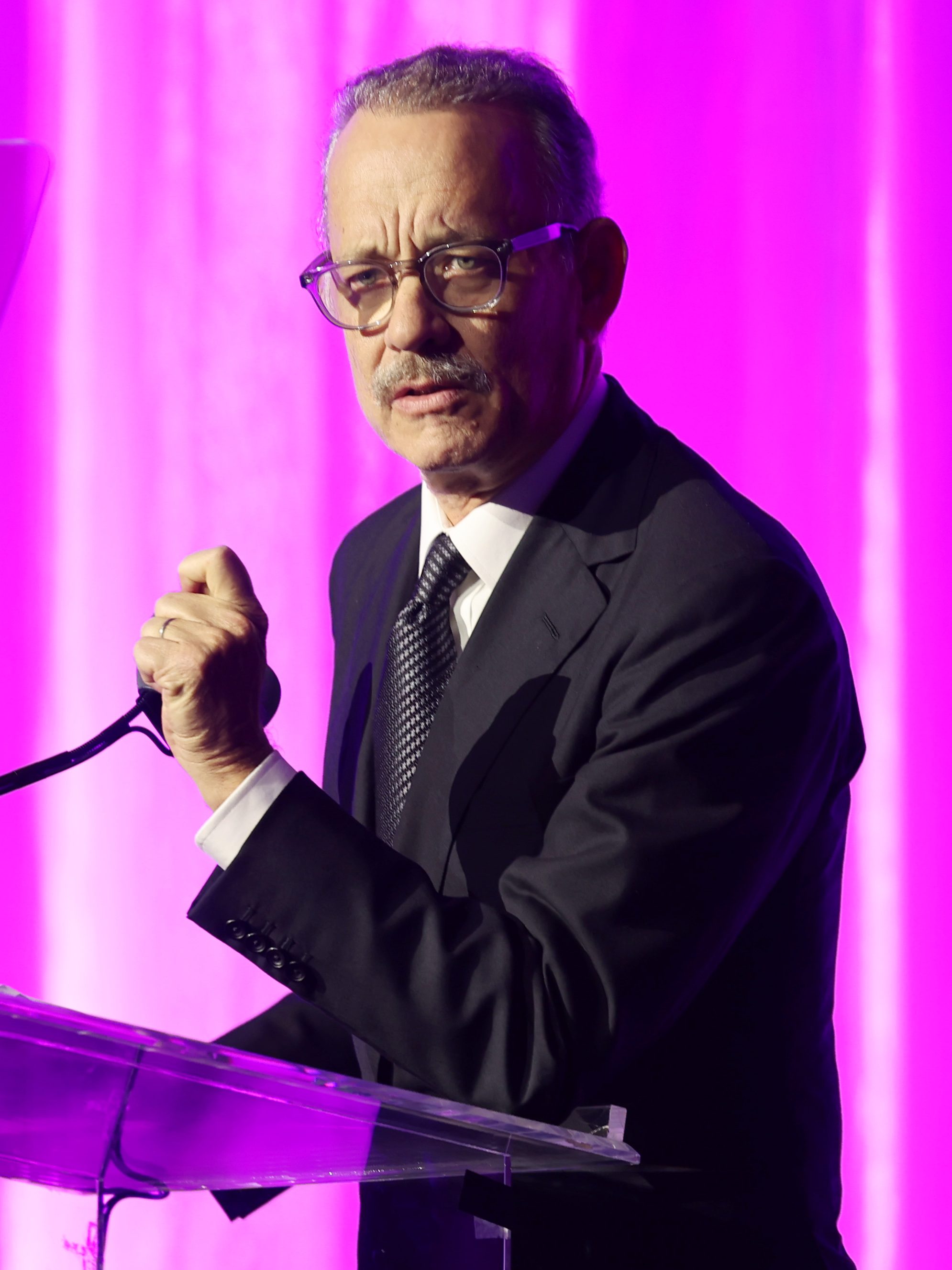 BEVERLY HILLS, CALIFORNIA - APRIL 10: Honorary Chair Tom Hanks speaks onstage during "An Unforgettable Evening" Benefiting The Women's Cancer Research Fund at Beverly Wilshire, A Four Seasons Hotel on April 10, 2024 in Beverly Hills, California.  (Photo by Amy Sussman/Getty Images for Women's Cancer Research Fund)