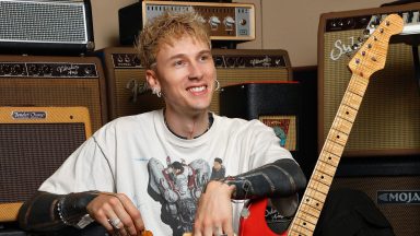 NASHVILLE, TENNESSEE – In this image released on April 18, with a nod to 420, Machine Gun Kelly munches on Jimmy John's Deliciously Dope Dime Bag meal combo during a recording session in Nashville, Tennessee. (Photo by Sara Jaye/Getty Images for Jimmy John’s)