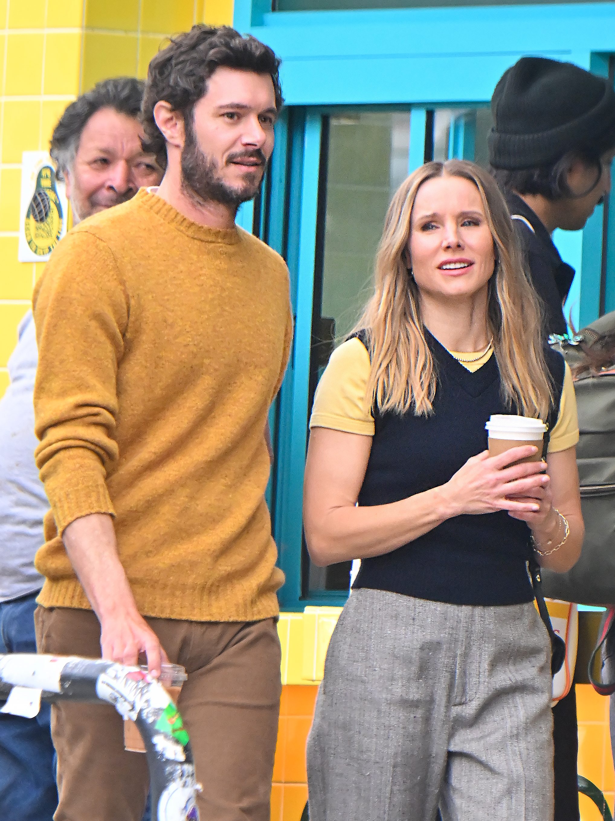 LOS ANGELES, CA - APRIL 23: Adam Brody and Kristen Bell are seen on the set of Netflix‘s untitled comedy series on April 23, 2024 in Los Angeles, California. (Photo by MEGA/GC Images)