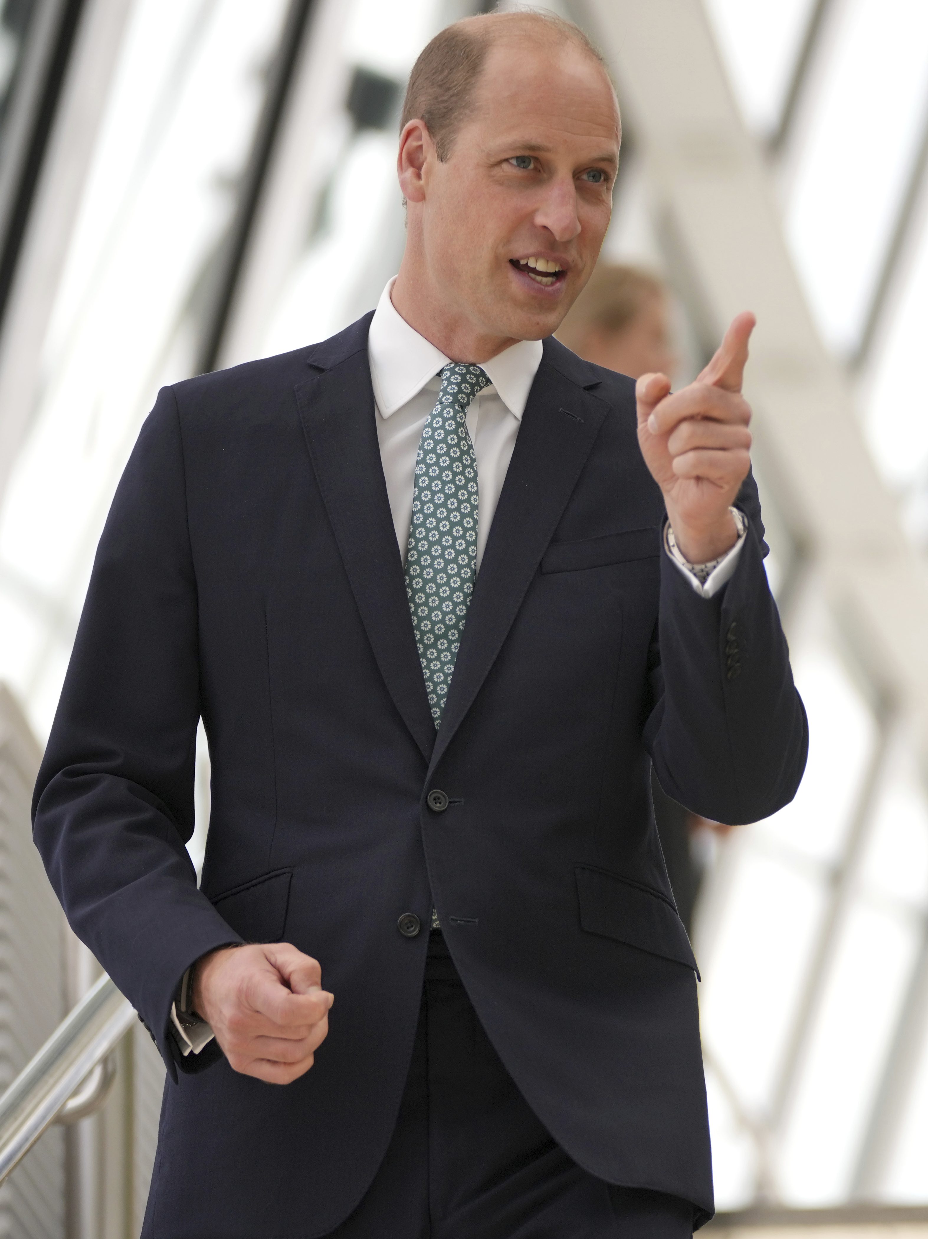 LONDON, ENGLAND - JUNE 27: Prince William, Prince of Wales gestures as he arrives at an Earthshot Prize Innovation Camp on June 27, 2024 in London, England. William will join a panel session at the inaugural Earthshot Prize Innovation Camp to celebrate the impact of Earthshot Prize Finalists and global climate innovators during London Climate Action Week on June 27, 2024 in London, England. (Photo by Kin Cheung - WPA Pool/Getty Images)