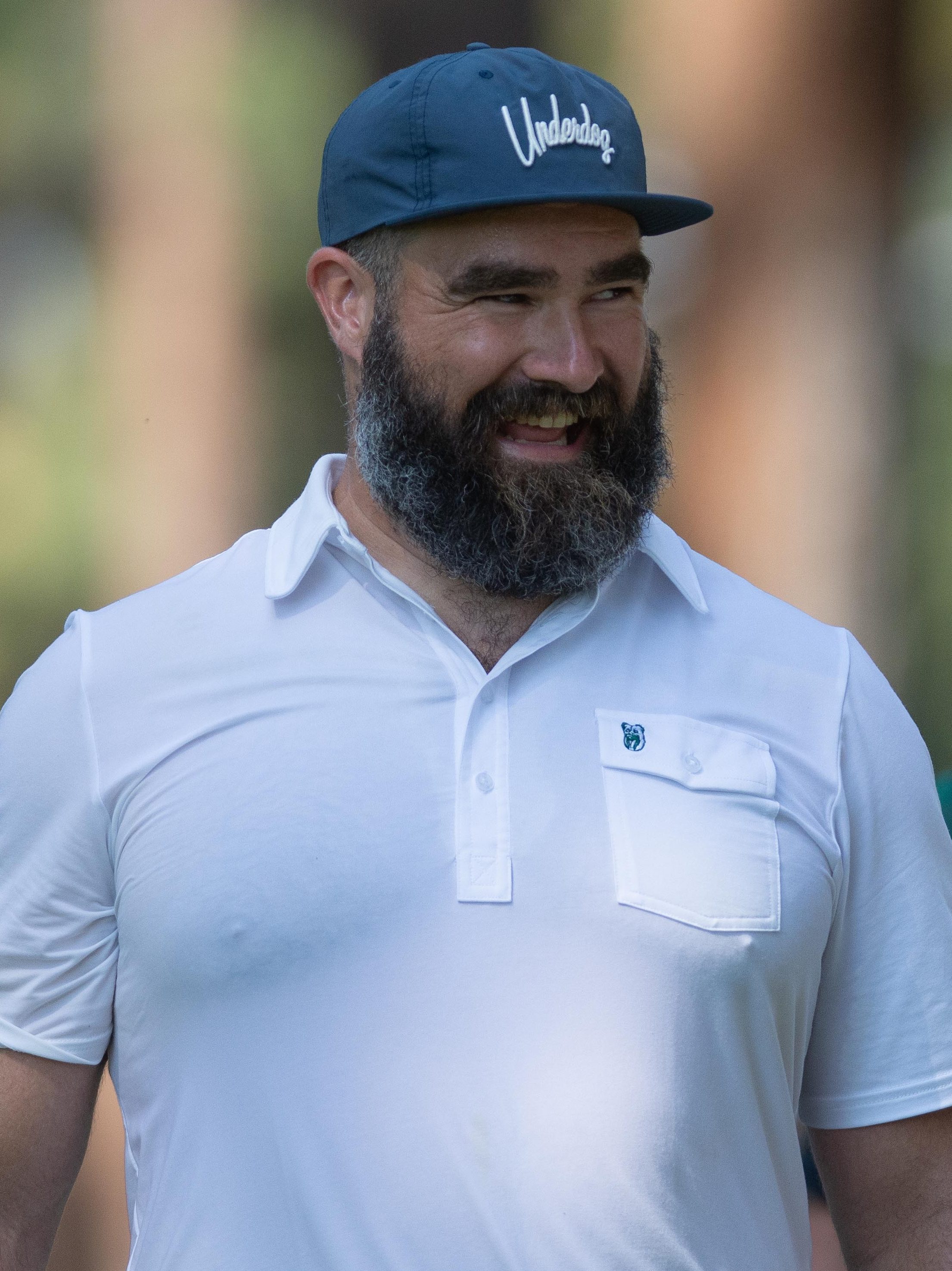 STATELINE, NEVADA - JULY 12: Travis Kelce and Jason Kelce during the ACC Celebrity Golf Championship presented by American Century Investments at Edgewood Tahoe Golf Course on July 12, 2024 in Stateline, Nevada.  (Photo by David Calvert/Getty Images for American Century Investments)