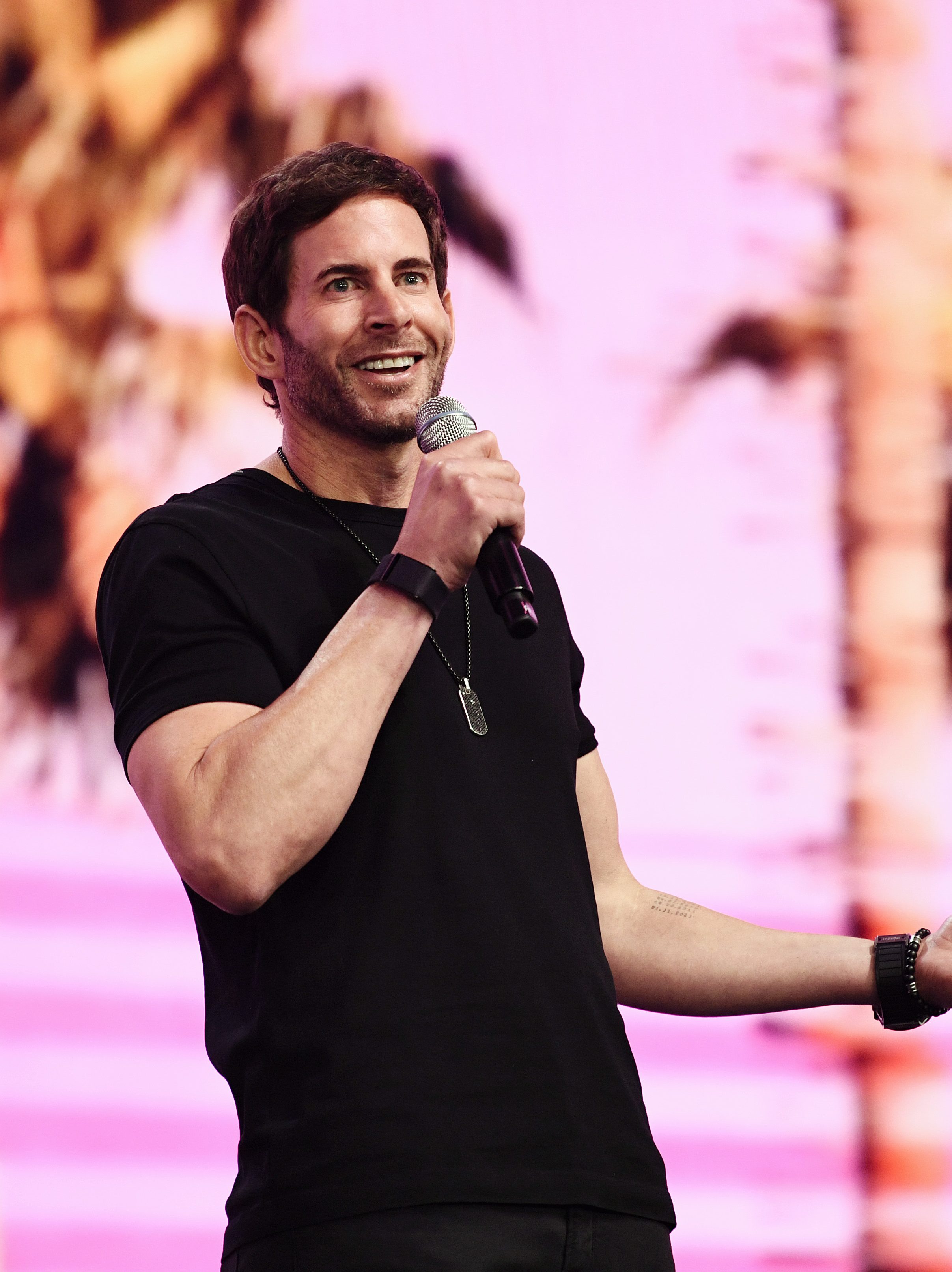 LOS ANGELES, CALIFORNIA - AUGUST 10: (EDITORIAL USE ONLY)  Tarek El Moussa speaks during VeeCon 2024 on August 10, 2024 in Los Angeles, California. (Photo by Chelsea Guglielmino/Getty Images)