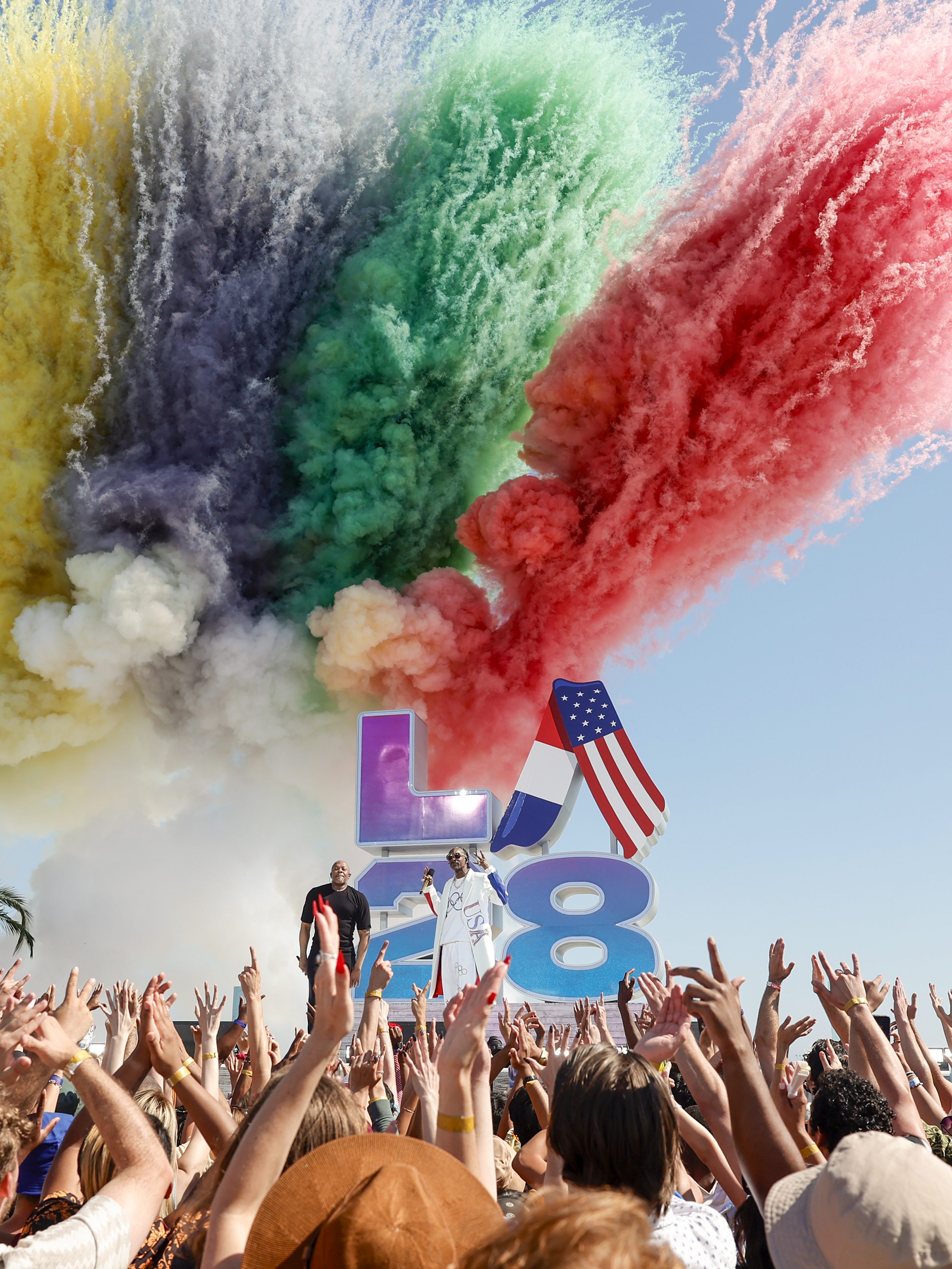 Dr. Dre and Snoop Dogg perform at the LA28 Olympic Games Handover Celebration.