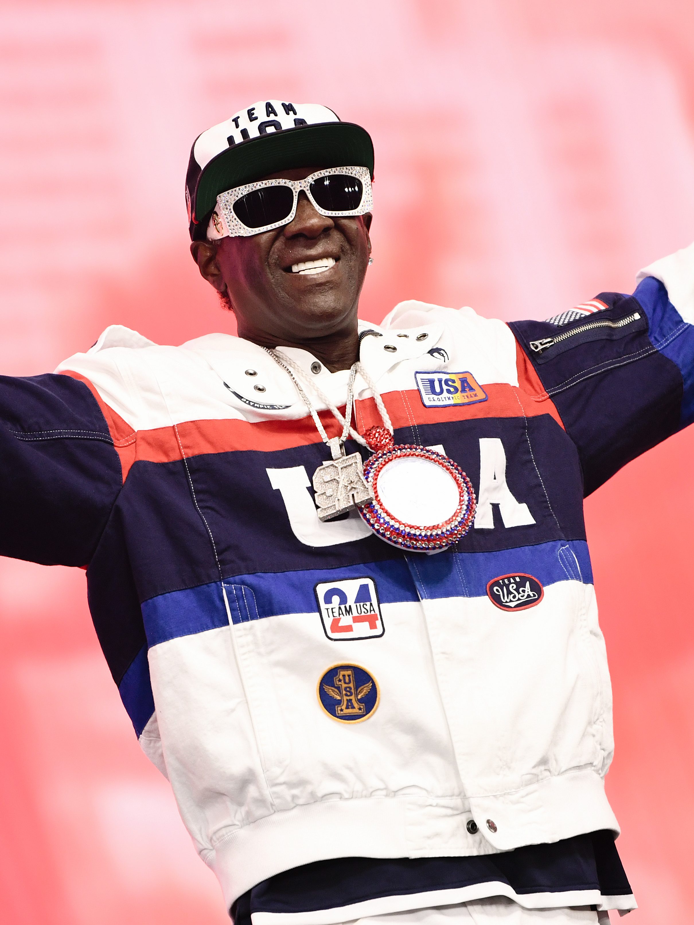 LOS ANGELES, CALIFORNIA - AUGUST 11: (EDITORIAL USE ONLY) Flavor Flav speaks during VeeCon 2024 on August 11, 2024 in Los Angeles, California. (Photo by Chelsea Guglielmino/Getty Images)