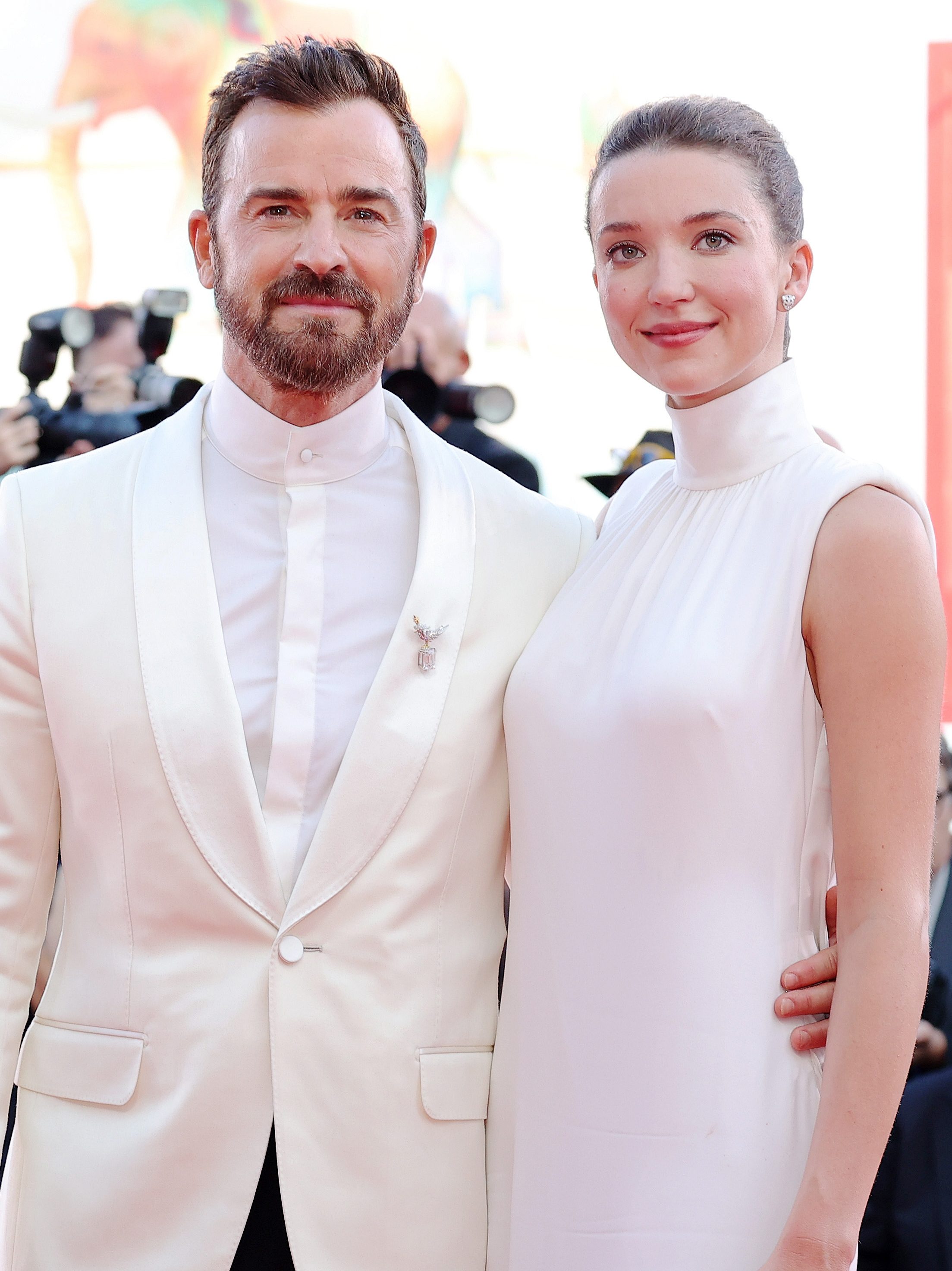 VENICE, ITALY - AUGUST 28: Nicole Brydon Bloom  and Justin Theroux attend a red carpet for "Beetlejuice Beetlejuice" during the 81st Venice International Film Festival at  on August 28, 2024 in Venice, Italy. (Photo by Ernesto Ruscio/Getty Images)