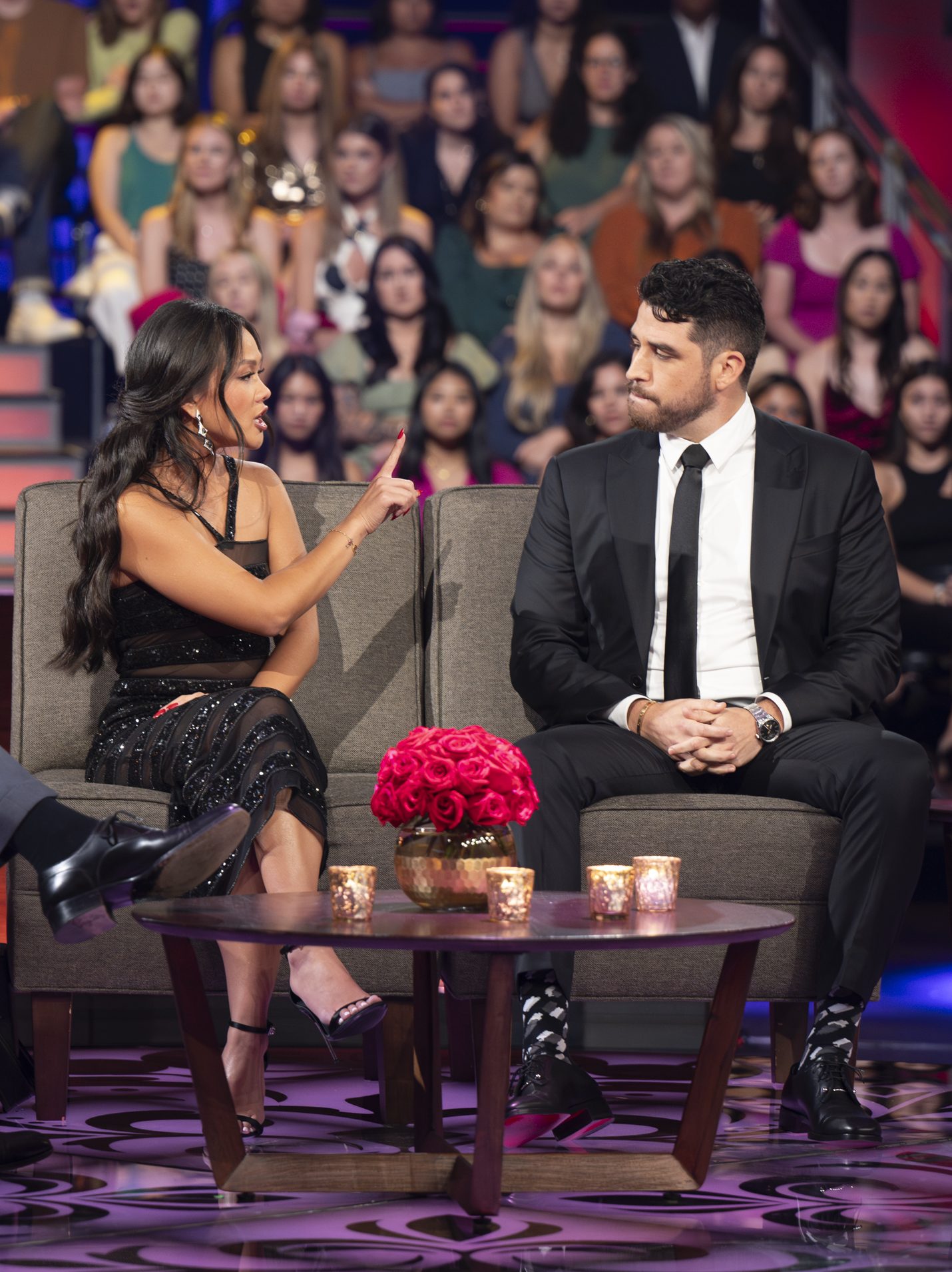 THE BACHELORETTE Ð ÒFinale and After the Final RoseÓ Ð ItÕs a crucial final week in Hawaii as Jenn introduces two men to her family. A live studio audience watches along as Jesse Palmer sits down with Jenn and her final two men to watch the shocking conclusion of her journey unfold. TUESDAY, SEPT. 3 (8:00-11:00 p.m. EDT) on ABC.(Disney/John Fleenor) JESSE PALMER, JENN TRAN, DEVIN