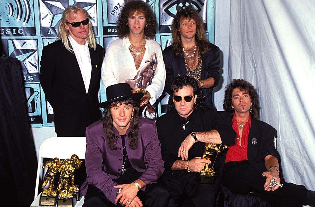 LOS ANGELES - SEPTEMBER 5: Bon Jovi at the 1991 MTV Video Music Awards at in Los Angeles, California. (Photo by Jeff Kravitz/FilmMagic)