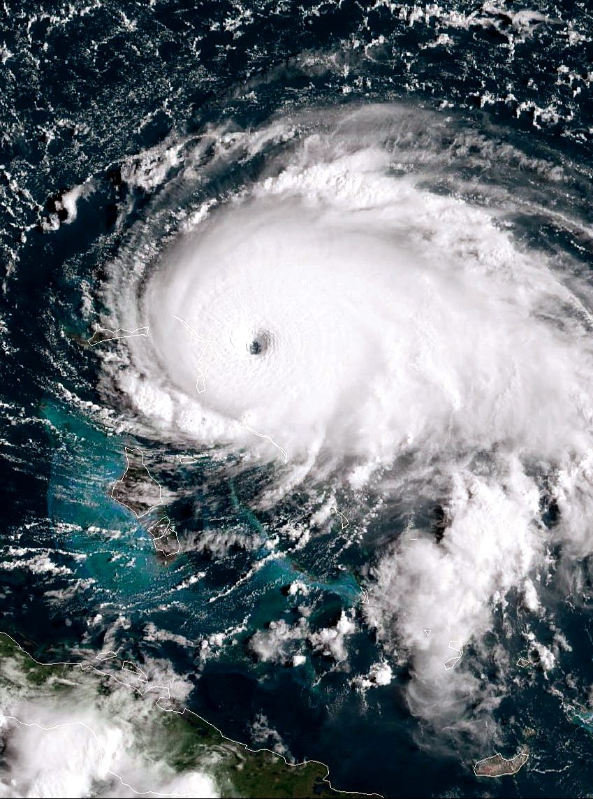 In this NOAA GOES-East satellite handout image, Hurricane Dorian, now a Cat. 5 storm, tracks towards the Florida coast taken at 13:20Z September 1, 2019 in the Atlantic Ocean. A hurricane warning is in effect for much of the northwestern Bahamas as it gets hit with 175 mph winds. According to the National Hurricane Center Dorian is predicted to hit the U.S. as a Category 4 storm. (Photo by NOAA via Getty Images)