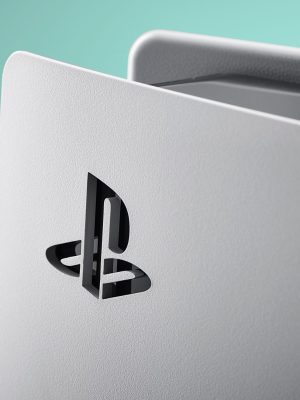 Detail of the logo on a Sony PlayStation 5 home video game console, taken on October 29, 2020. (Photo by Olly Curtis/Future Publishing via Getty Images)