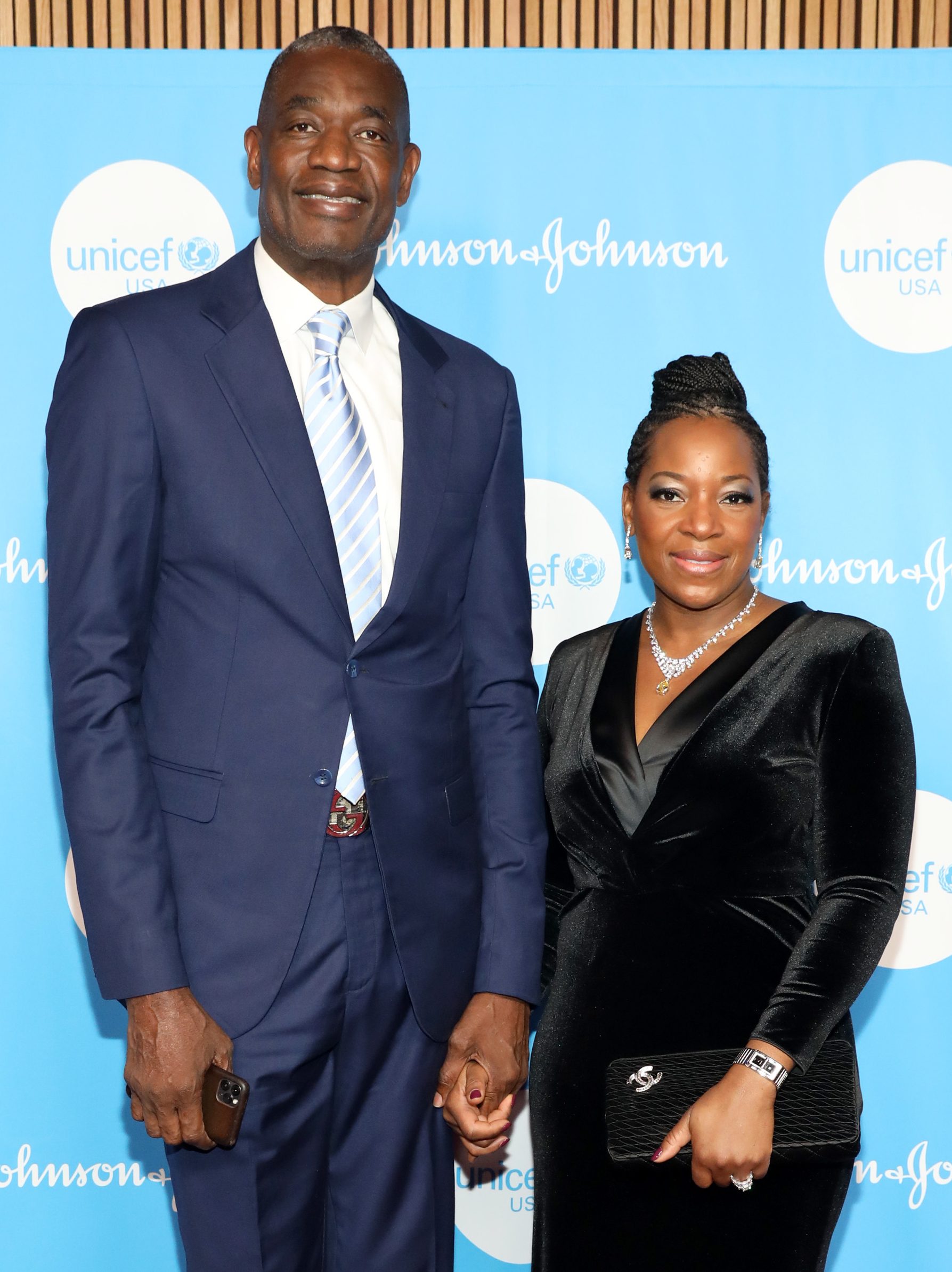 NEW YORK, NEW YORK - NOVEMBER 30: Dikembe Mutombo and  Rose Mutombo attend UNICEF at 75 in New York at Lincoln Center on November 30, 2021 in New York City. (Photo by Monica Schipper/Getty Images for UNICEF USA)