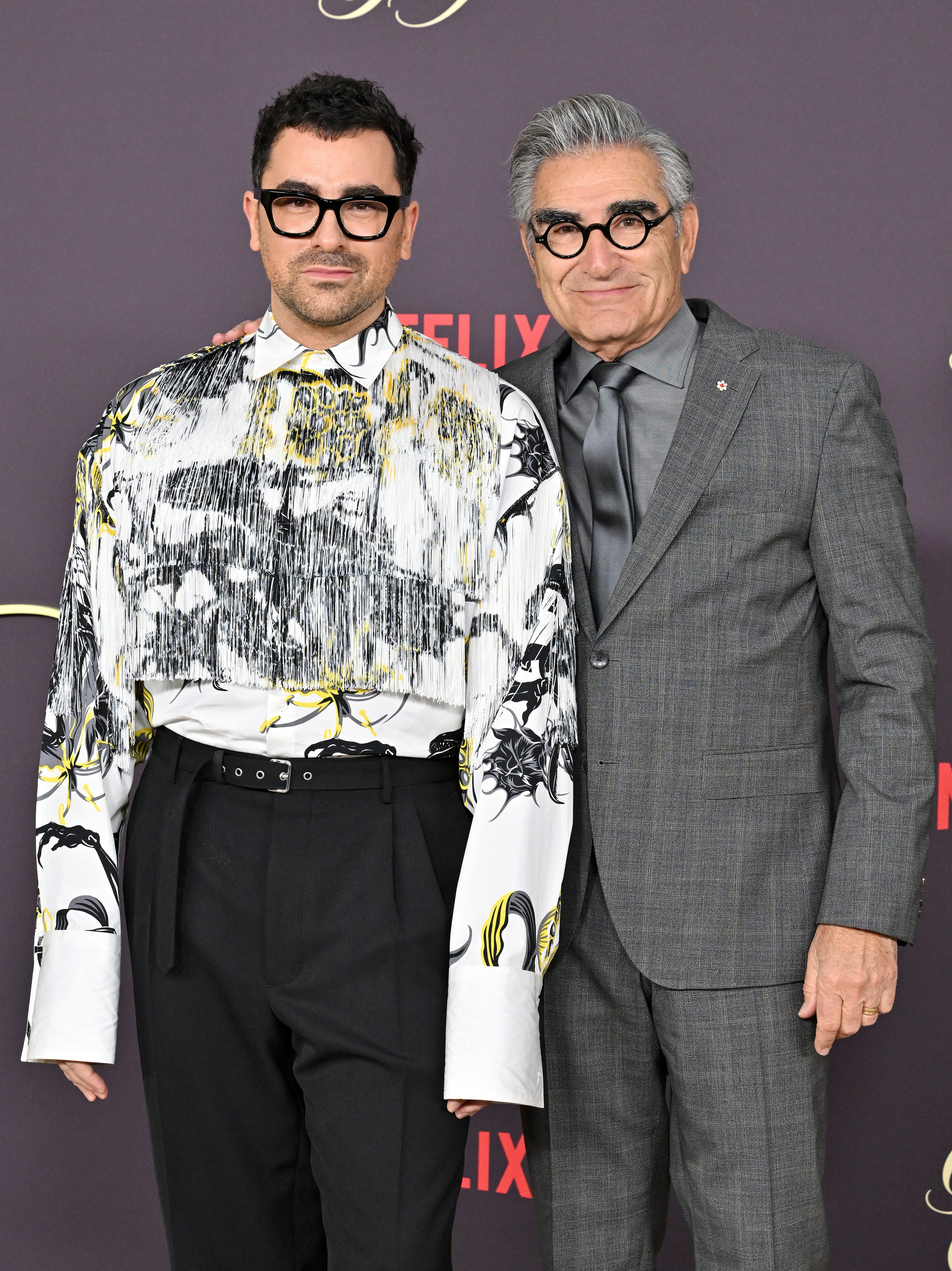 LOS ANGELES, CALIFORNIA - DECEMBER 19: Dan Levy and Eugene Levy attend the Los Angeles Premiere of Netflix's "Good Grief" at The Egyptian Theatre Hollywood on December 19, 2023 in Los Angeles, California. (Photo by Axelle/Bauer-Griffin/FilmMagic)
