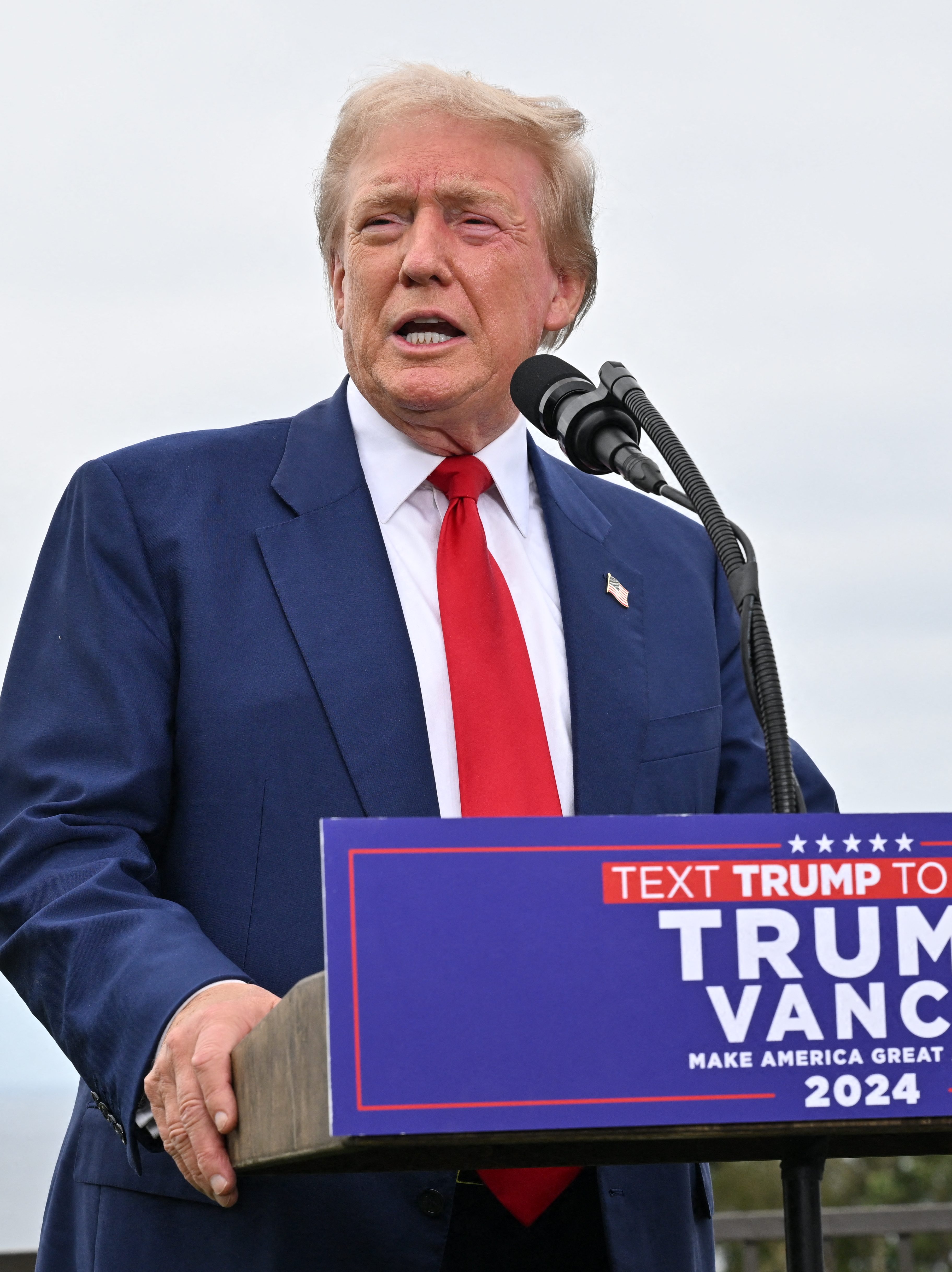 Donald Trump speaks during a press conference