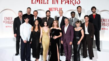 The cast (William Abadie, Lucas Bravo, Bruno Gouery, Camille Razat, Eugenio Franceschini, Paul Forman, Ashley Park, Lily Collins, Philippine Leroy-Beaulieu, Samuel Arnold, Marylin Fitoussi, Ted Sarandos, Darren Star) on the red carpet of Netflix series Emily in Paris 4 at The Space Cinema Moderno. Rome (Italy), September 10th, 2024 (Photo by Massimo Insabato/Archivio Massimo Insabato/Mondadori Portfolio via Getty Images)