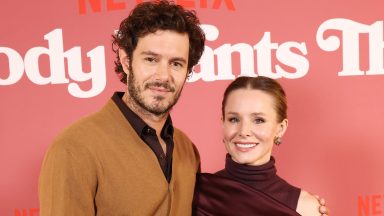 Adam Brody and Kristen Bell at the photo call for Netflix's "Nobody Wants This" held at The Aster Hotel on September 18, 2024 in Los Angeles, California. (Photo by Tommaso Boddi/Variety via Getty Images)