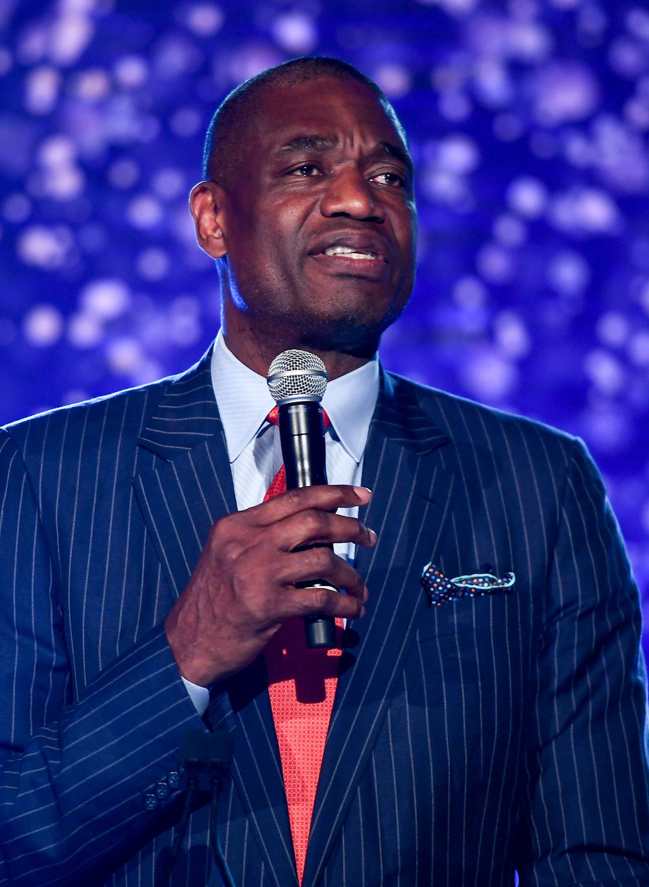 Dikembe Mutombo speaks at the Fourth Annual UNICEF Gala at The Foundry At Puritan Mill on April 12, 2018 in Atlanta, Georgia. (Photo by Marcus Ingram/Getty Images for UNICEF)