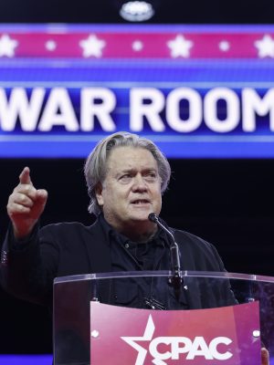NATIONAL HARBOR, MARYLAND - MARCH 03: Former White House chief strategist for the Trump Administration Steve Bannon speaks during the annual Conservative Political Action Conference (CPAC) at the Gaylord National Resort Hotel And Convention Center on March 03, 2023 in National Harbor, Maryland. The annual conservative conference entered its second day of speakers including congressional members, media personalities and members of former President Donald Trump's administration. President Donald Trump will address the event on Saturday.  (Photo by Anna Moneymaker/Getty Images)
