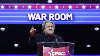 NATIONAL HARBOR, MARYLAND - MARCH 03: Former White House chief strategist for the Trump Administration Steve Bannon speaks during the annual Conservative Political Action Conference (CPAC) at the Gaylord National Resort Hotel And Convention Center on March 03, 2023 in National Harbor, Maryland. The annual conservative conference entered its second day of speakers including congressional members, media personalities and members of former President Donald Trump's administration. President Donald Trump will address the event on Saturday.  (Photo by Anna Moneymaker/Getty Images)