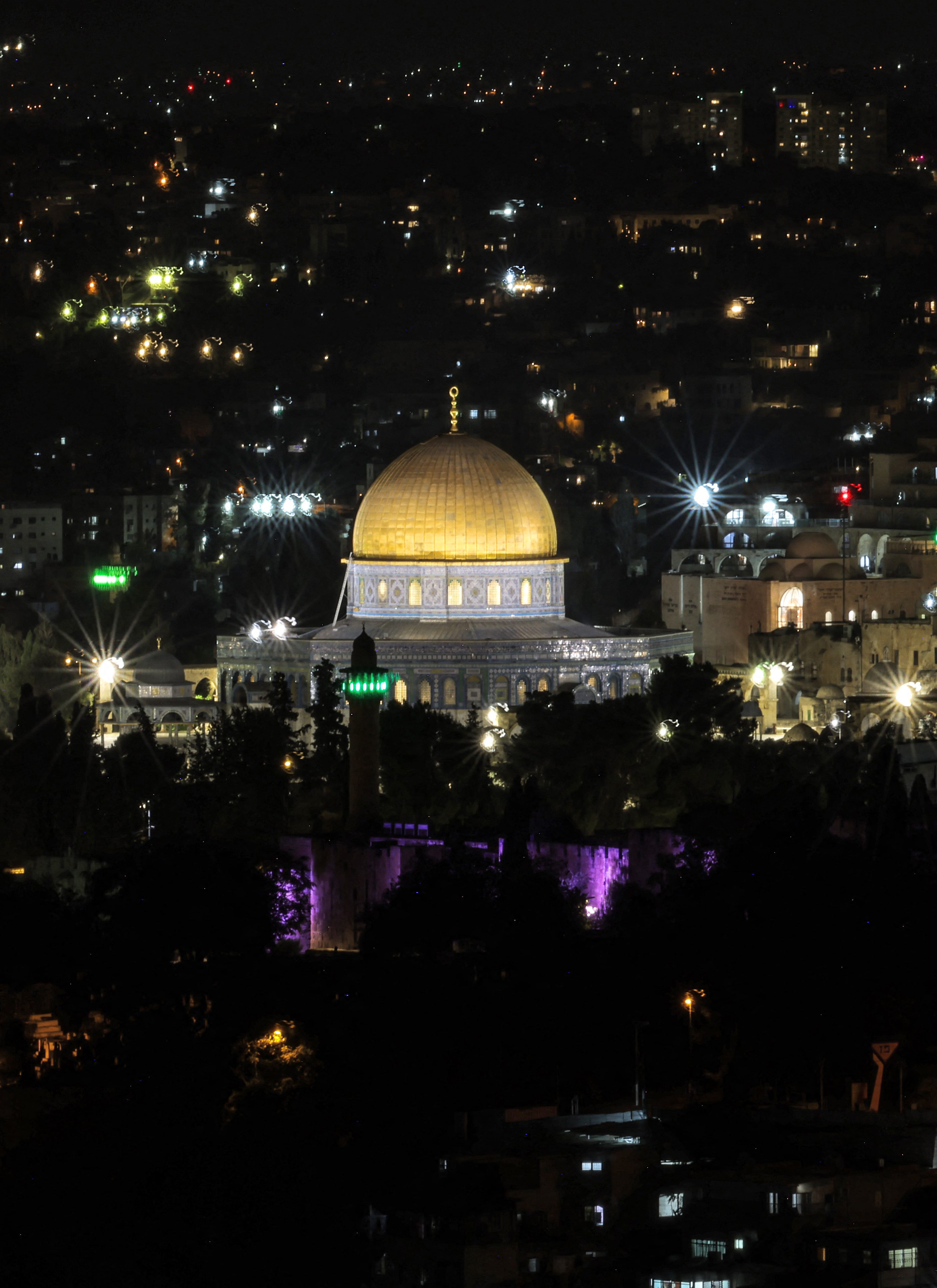 This overview from the Mount of the Olives shows the Dome of the Rock Shrine in the Aqsa Mosque complex in the old city of Jerusalem on October 1, 2024. Israel vowed to retaliate following an Iranian missile attack on October 1, with army spokesman saying it would respond at the time and place of its choosing. (Photo by Ahmad GHARABLI / AFP) (Photo by AHMAD GHARABLI/AFP via Getty Images)