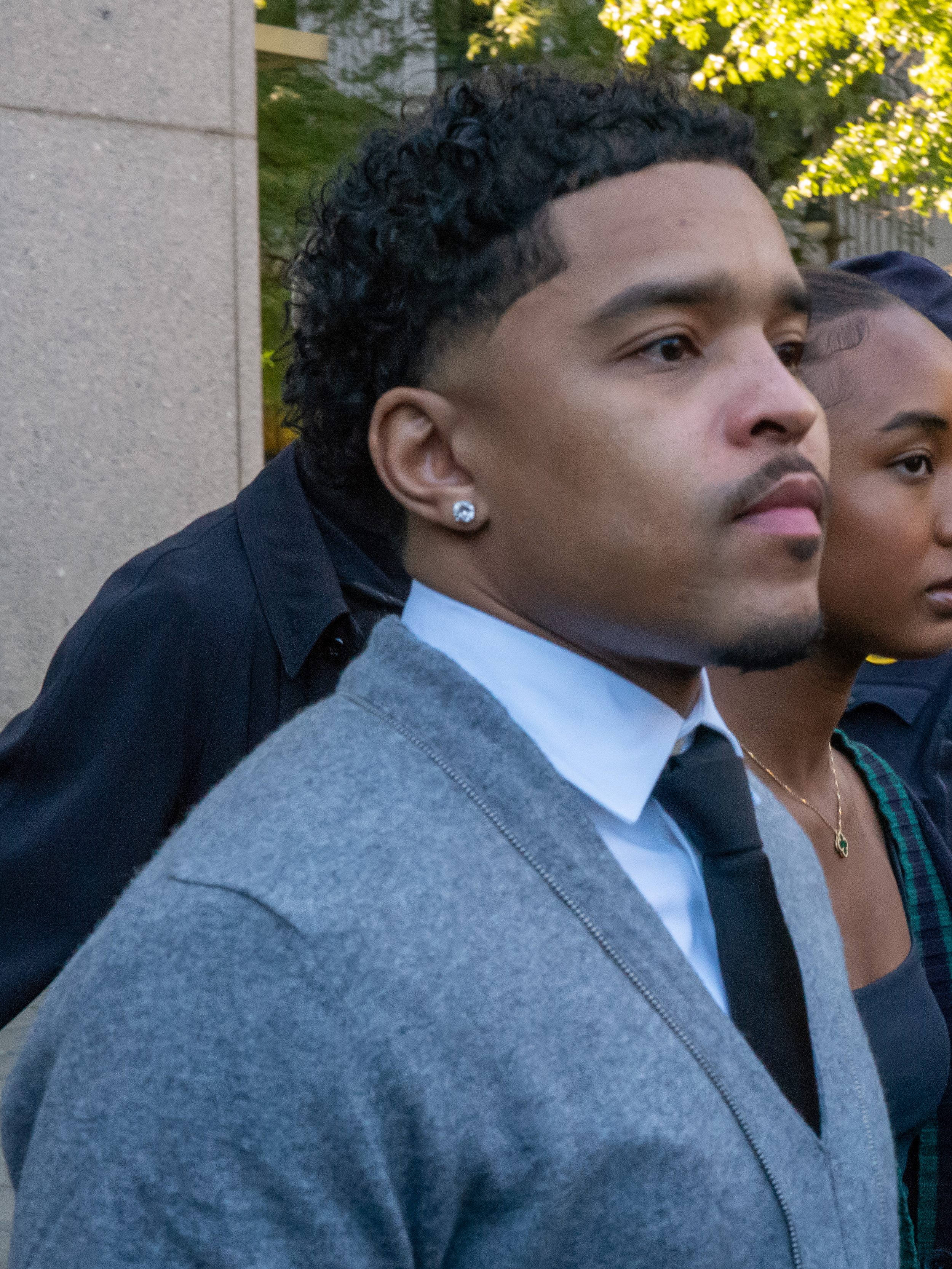 NEW YORK, NY - OCTOBER 10: Justin Combs departs from the Southern District of New York Federal Court after a pre-trial hearing for his father Sean 'Diddy' Combs on October 10, 2024 in New York City. (Photo by David Dee Delgado/Getty Images)