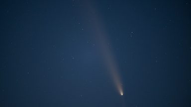 PESCADERO, CALIFORNIA - OCTOBER 16: Comet Tsuchinshan-Atlas, the C/2023 A3 Tsuchinshan-Atlas comet, the brightest comet of the last 13 years is captured over Pacific Ocean in Pescadero, California, United States on October 16, 2024. (Photo by Tayfun Coskun/Anadolu via Getty Images)