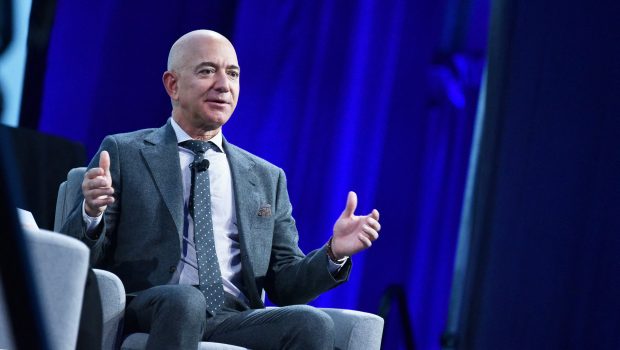 Blue Origin founder Jeff Bezos speaks after receiving the 2019 International Astronautical Federation (IAF) Excellence in Industry Award during the the 70th International Astronautical Congress at the Walter E. Washington Convention Center in Washington, DC on October 22, 2019. (Photo by MANDEL NGAN / AFP) (Photo by MANDEL NGAN/AFP via Getty Images)