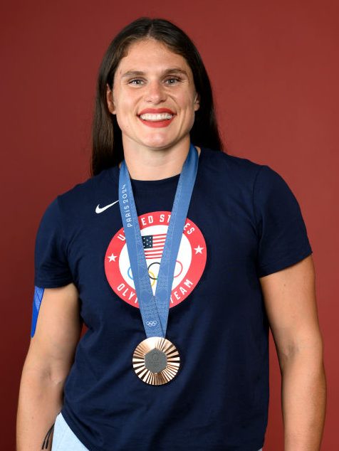 PARIS, FRANCE - JULY 31: (BROADCAST-OUT) Olympian Ilona Maher of Team United States poses on the Today Show Set on July 31, 2024 in Paris, France. (Photo by Kristy Sparow/Getty Images)