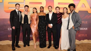 CHARLESTON, SOUTH CAROLINA - OCTOBER 08:  (L-R) Drew Starkey, Chase Stokes, Madison Bailey, Carlacia Grant, Austin North, Rudy Pankow, Madelyn Cline, and Jonathan Daviss attend the Outer Banks Season 4 Charleston World Premiere on October 08, 2024 in Charleston, South Carolina. (Photo by Jeff Hahne/Getty Images for Netflix)