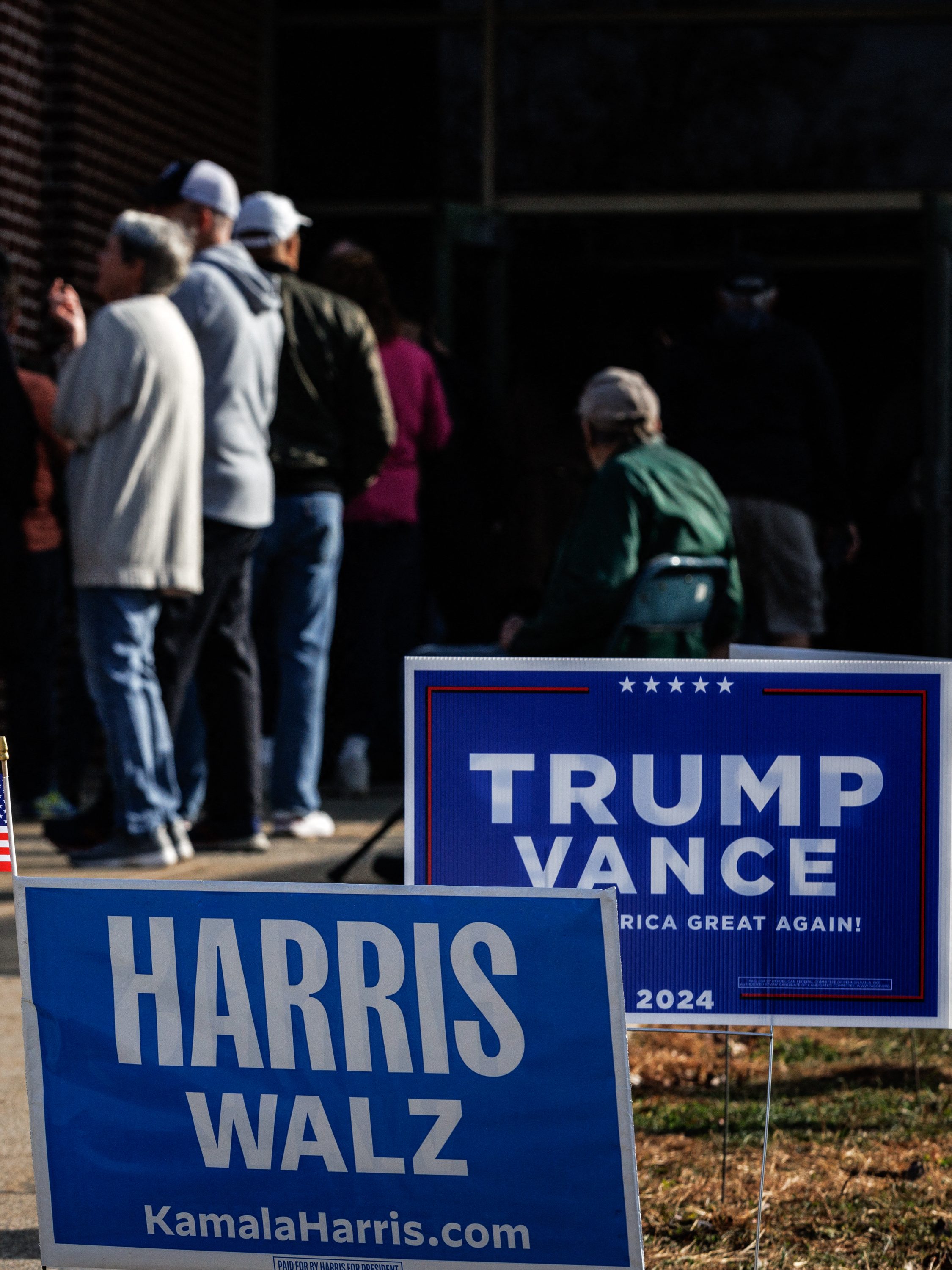 Voters line up to cast their ballots at a voting location at the Farmersville Elementary School on Election Day in Easton, Pennsylvania on November 5, 2024. (Photo by SAMUEL CORUM / AFP) (Photo by SAMUEL CORUM/AFP via Getty Images)