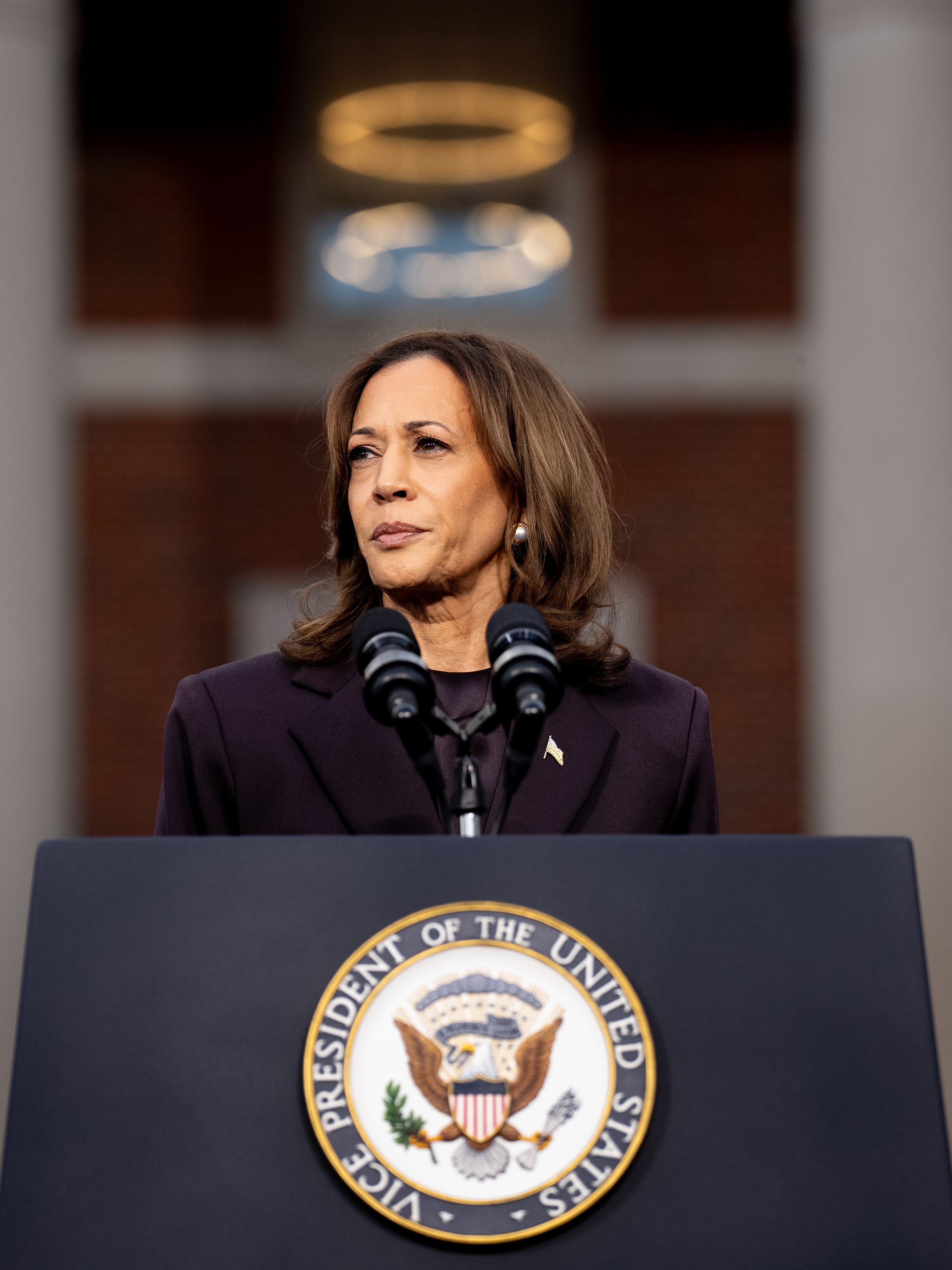 WASHINGTON, DC - NOVEMBER 06: Democratic presidential nominee, U.S. Vice President Kamala Harris pauses while speaking on stage as she concedes the election, at Howard University on November 06, 2024 in Washington, DC. After a contentious campaign focused on key battleground states, the Republican presidential nominee, former U.S. President Donald Trump was projected to secure the majority of electoral votes, giving him a second term as U.S. President. Republicans also secured control of the Senate for the first time in four years. (Photo by Andrew Harnik/Getty Images)