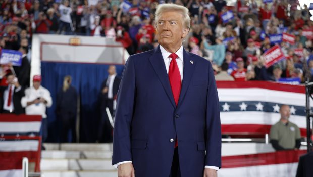 RALEIGH, NORTH CAROLINA - NOVEMBER 04: Republican presidential nominee, former U.S. President Donald Trump takes the stage during a campaign rally at the J.S. Dorton Arena on November 04, 2024 in Raleigh, North Carolina. With one day left before the general election, Trump is campaigning for re-election in the battleground states of North Carolina, Pennsylvania and Michigan. (Photo by Chip Somodevilla/Getty Images)