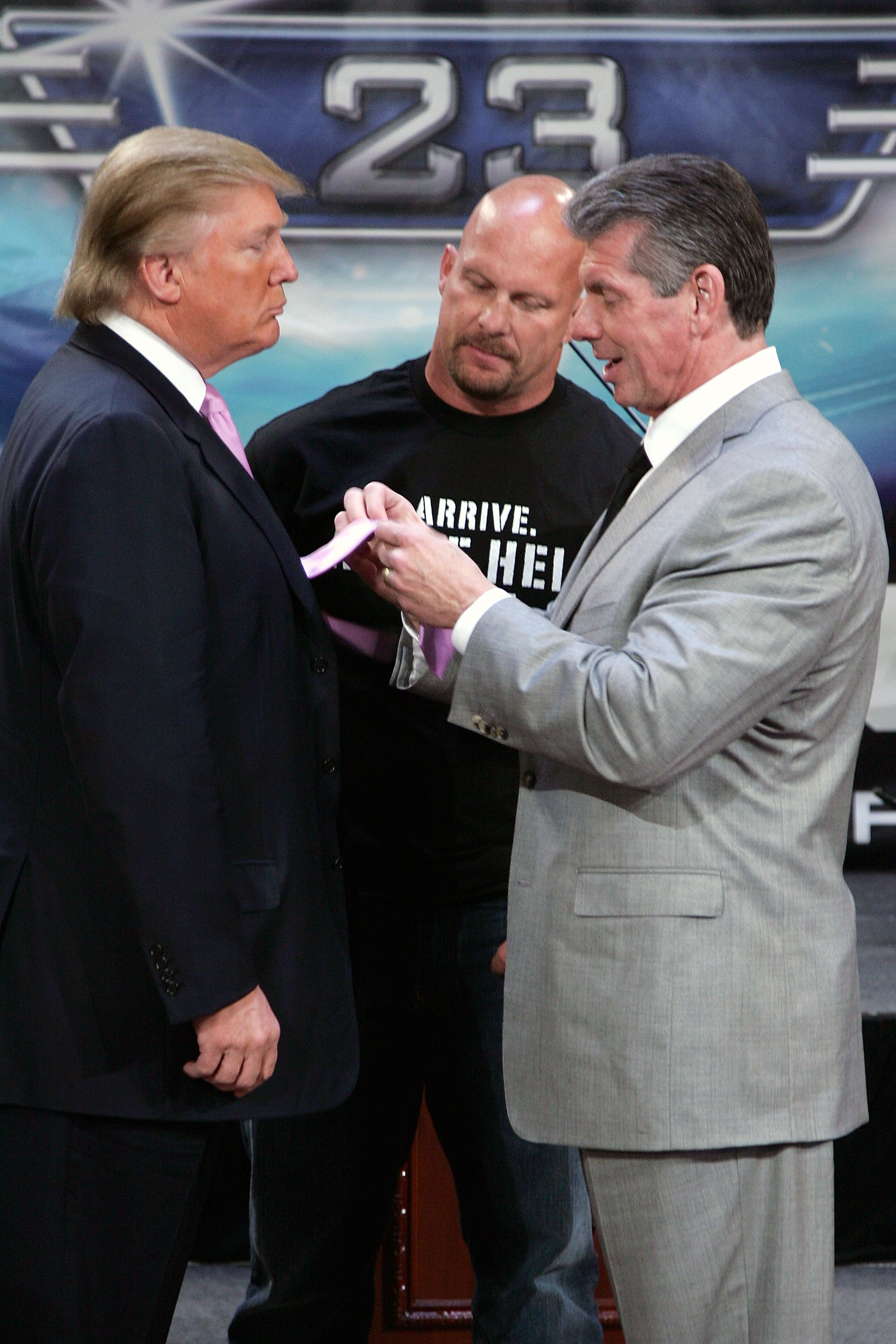 Linda McMahon & Vince McMahon Then & Now: Photos Vince McMahon and Donald Trump at Trump Tower on March 28, 2007 in New York City.