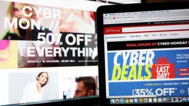 SAN ANSELMO, CA - NOVEMBER 27:   In this photo illustration, an ad seen on the JCPenney website for a Cyber Monday sale is displayed on laptop computers on November 27, 2017 in San Anselmo, California. Cyber Monday will likely be the biggest shopping day in U.S. e-commerce history with an expected $6.6 billion in sales. (Photo Illustration by Justin Sullivan/Getty Images)