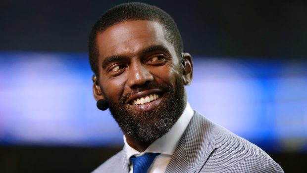 NEW ORLEANS, LOUISIANA - SEPTEMBER 09: ESPN analyst Randy Moss reacts during a game between the New Orleans Saints and the Houston Texans at the Mercedes Benz Superdome on September 09, 2019 in New Orleans, Louisiana. (Photo by Jonathan Bachman/Getty Images)