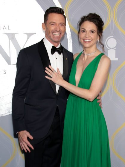 NEW YORK, NEW YORK - JUNE 12: (L-R) Hugh Jackman and Sutton Foster attend the 75th Annual Tony Awards at Radio City Music Hall on June 12, 2022 in New York City. (Photo by Dimitrios Kambouris/Getty Images for Tony Awards Productions)