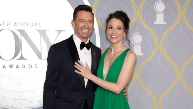 NEW YORK, NEW YORK - JUNE 12: (L-R) Hugh Jackman and Sutton Foster attend the 75th Annual Tony Awards at Radio City Music Hall on June 12, 2022 in New York City. (Photo by Dimitrios Kambouris/Getty Images for Tony Awards Productions)