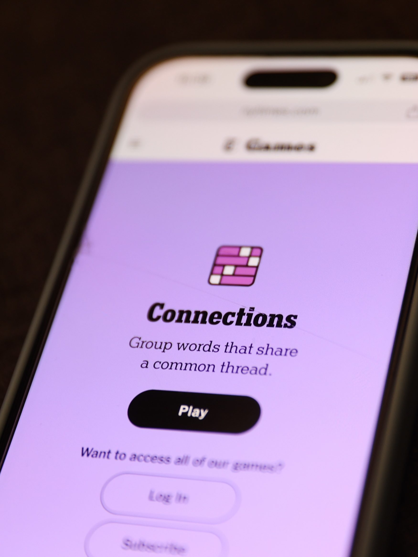 Connections game website displayed on a phone screen is seen in this illustration photo taken in Poland on August 6, 2024. (Photo by Jakub Porzycki/NurPhoto)